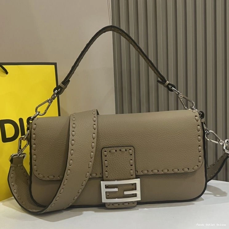 Baguette Selleria Fendi In Cuoio Khaki Romano Leather Bag Medium 0822